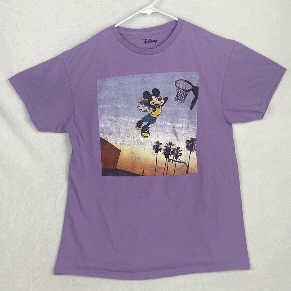 Disney Mickey Mouse Basketball Dunk Graphic Shirt Large Purple Short Sleeve - Picture 1 of 7